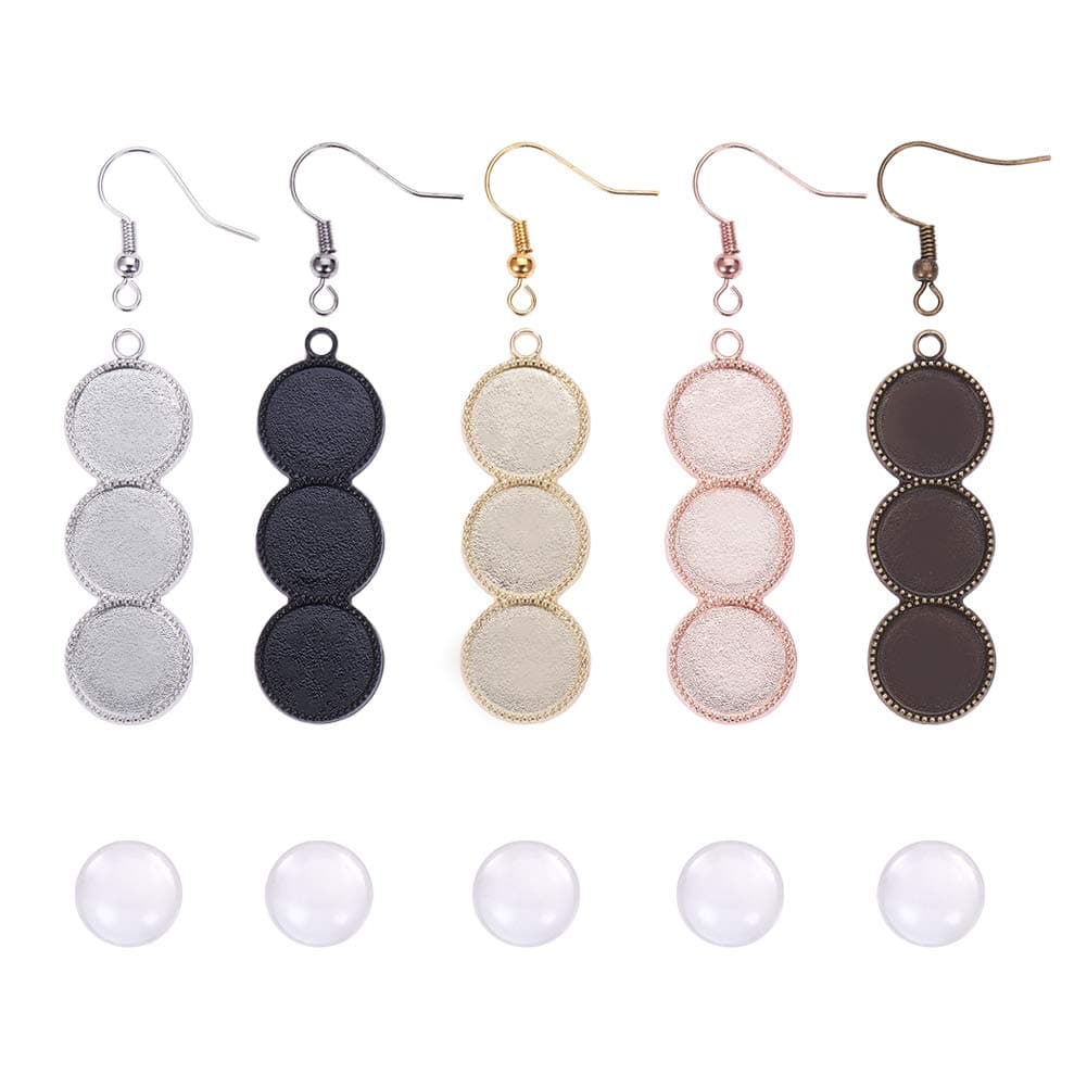 PH PandaHall 40 Sets 3-Consecutive Earring Blanks, 40pcs 5 Colors Round Earring Bezel Trays Backs Base Blank, 120pcs Glass Cabochon Dome Tiles and 40pcs Earring Hooks for DIY Jewelry Making