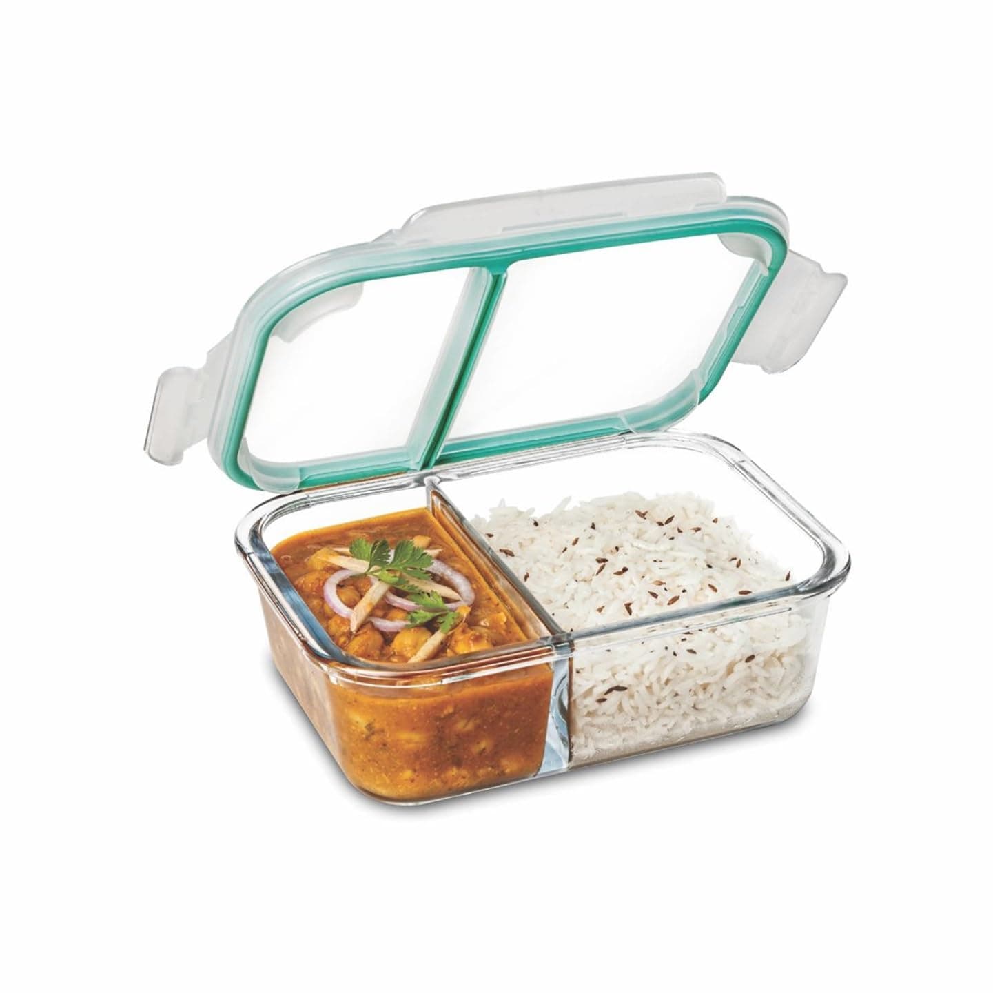 Signoraware Slim High Microwave Safe Office Two Compartment Lunch Box Set | Borosilicate Glass | Saf