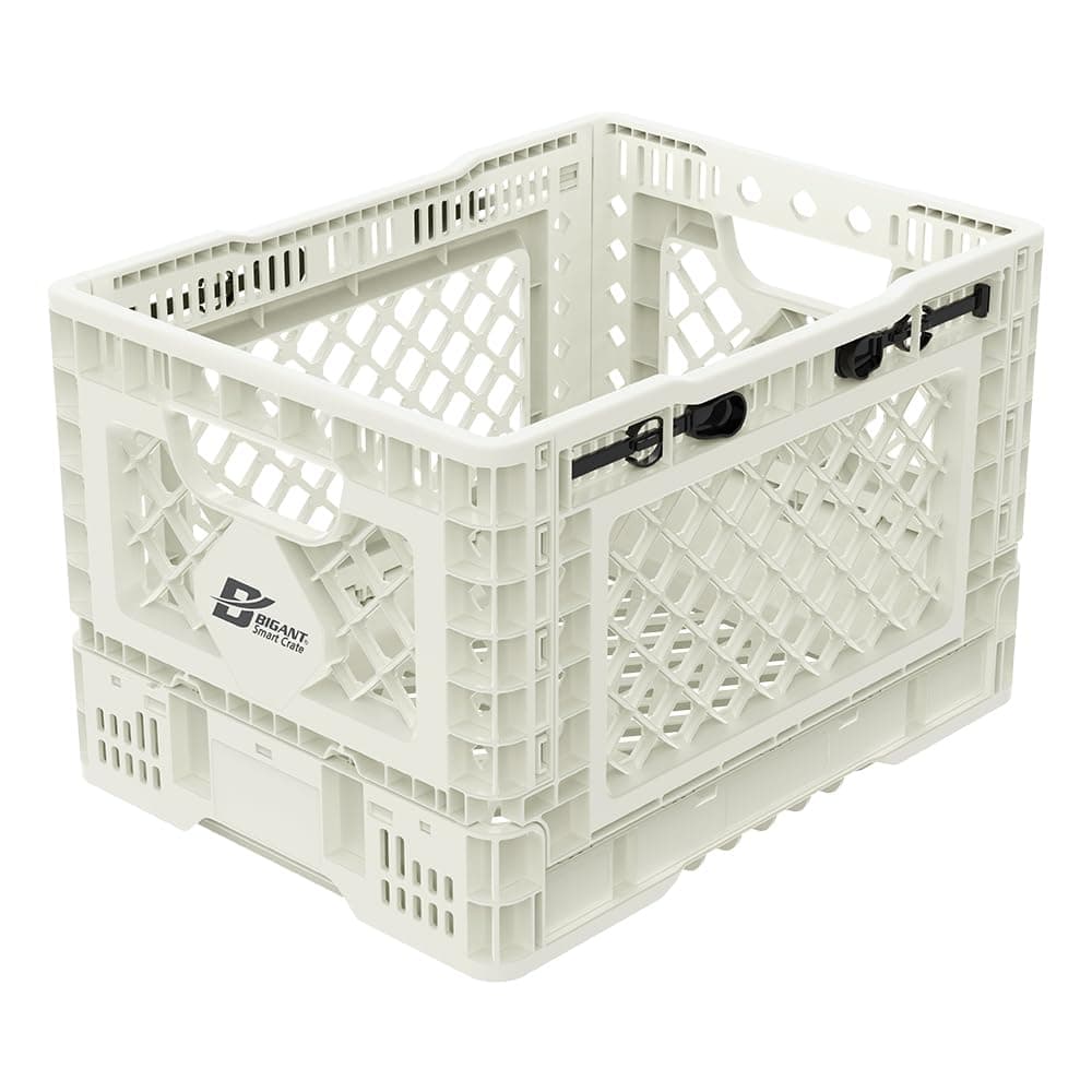 Bigant Heavy Duty Collapsible & Stackable Plastic Milk Crate - Snap Lock Foldable Industrial Garage Storage Bin Container Utility Tote Basket (Ivory, 1 Small Crate)