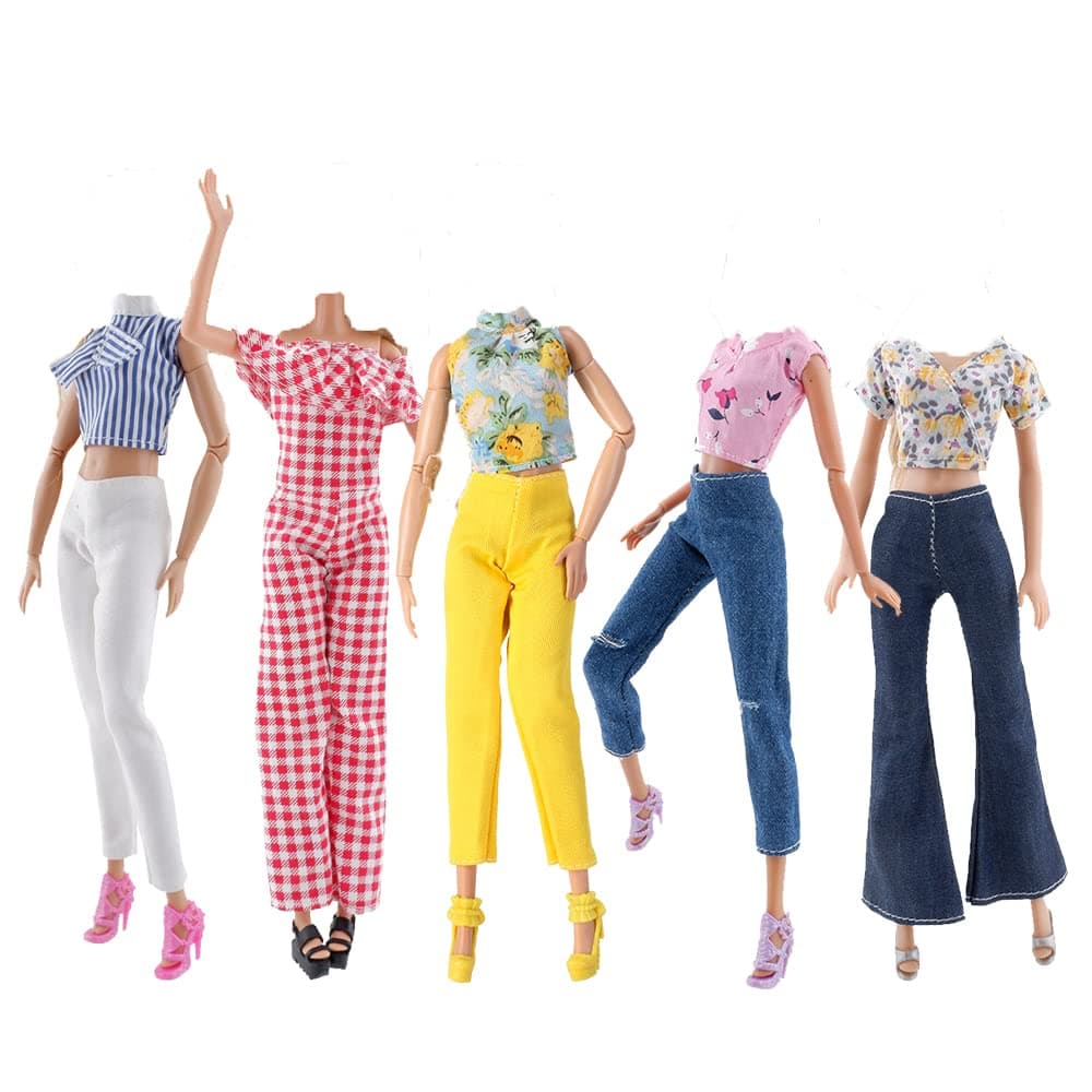 E-TING Lot 10 Items = 5 Sets Doll Clothes Casual Wear Outfit Tops Pants with 5 Pair Shoes Accessories for 11.5 Inch Doll (Style C)