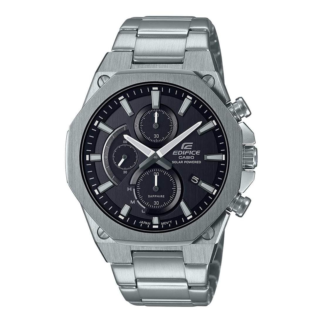 Casio EDifice EFS-S570D-1AUDF Black Analog Dial Silver Stainless Steel Band Men's Watch Slim Case Sapphire Glass EX527