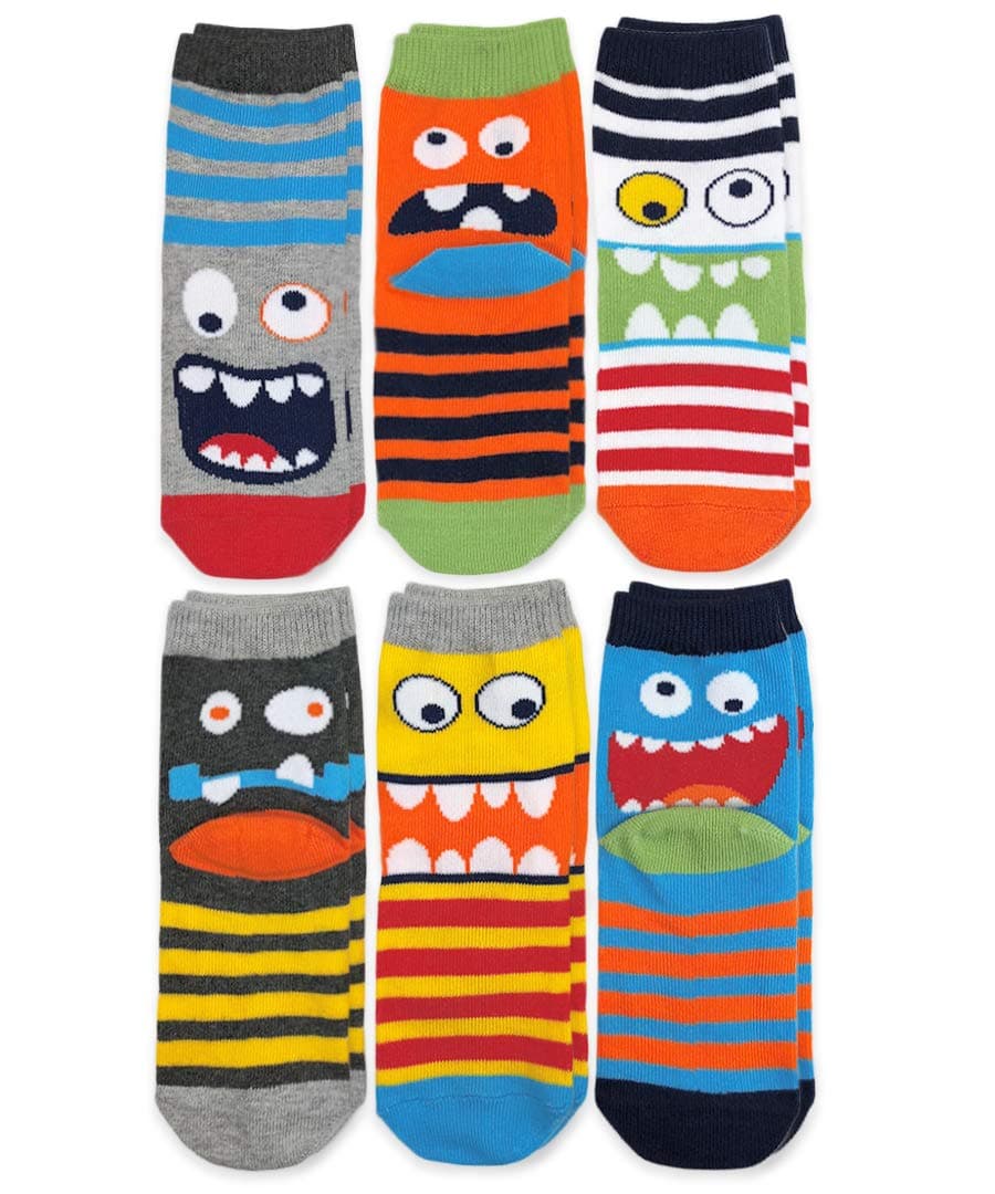 Boys' Monster Pattern Crew Socks 6 Pair Pack
