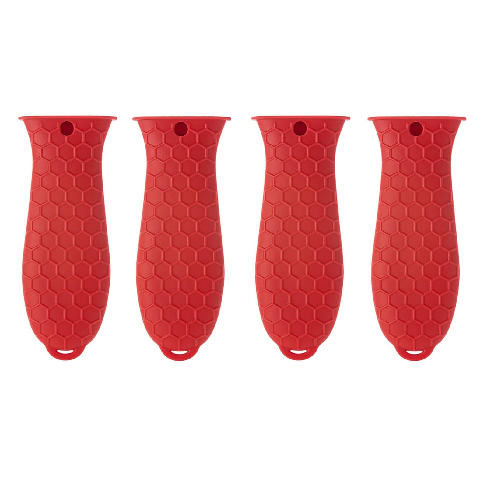 4 Pcs Silicone Hot Handle Holder, Non-Slip Potholder for Cast Iron Skillets, Rubber Pot Handle Sleeve Heat Resistant for Frying Pans & Griddles Sleeve Grip Handle Cover,Metal cookware Handles, Red