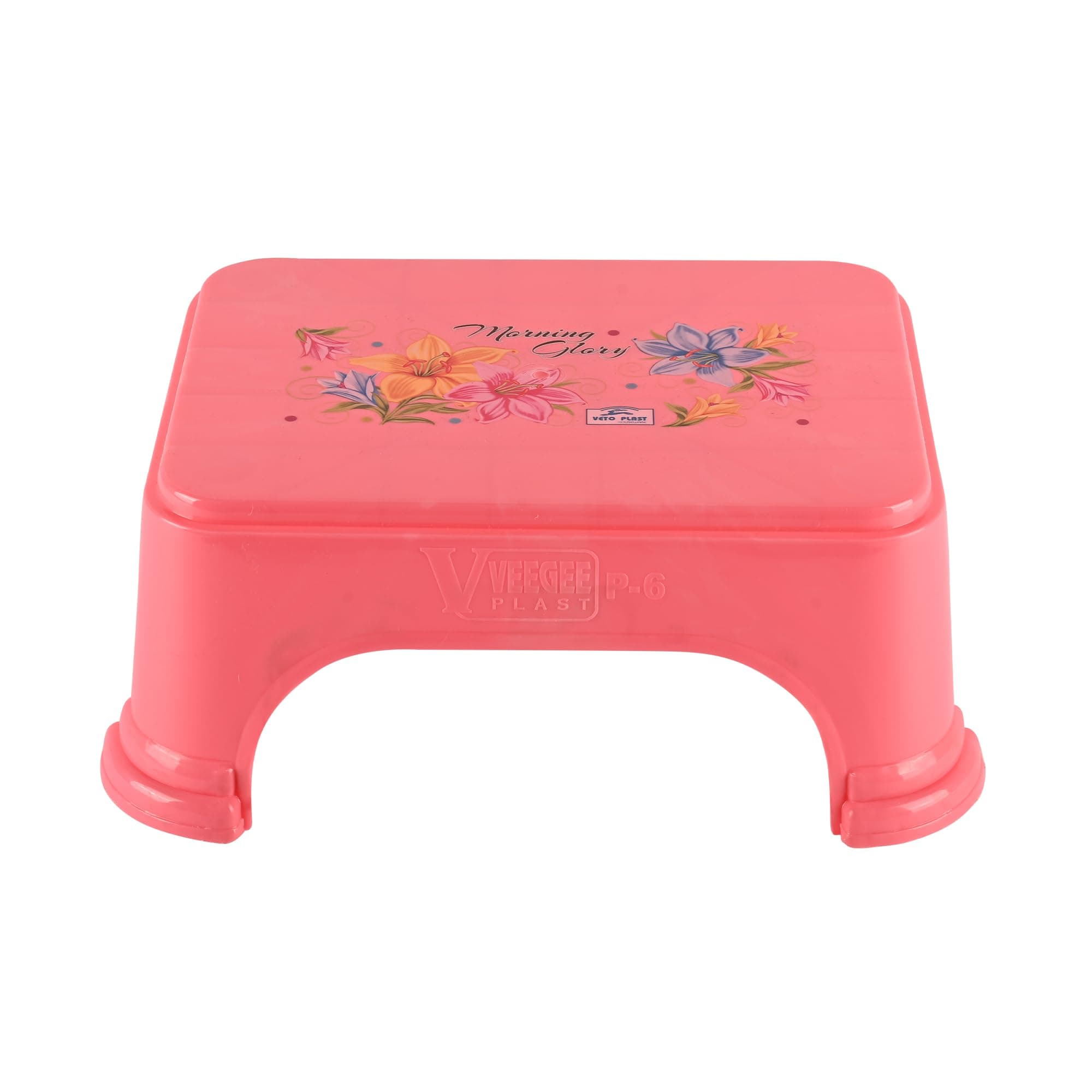 Kuber Industries Bath Stool for Bathroom | Plastic Stools for Sitting | Bathroom Stool for Bathing | Flower Print Square Stool | Pink