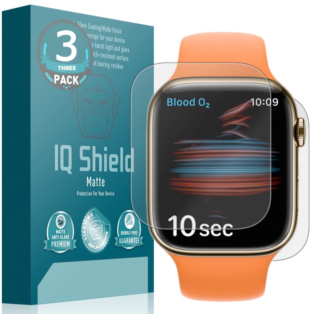 IQShield Matte Full Body Protector Compatible with Apple Watch Series 8/7 (45mm)(3-Pack) + Anti-Glare (Full Coverage) Screen Protector and Anti-Bubble Film