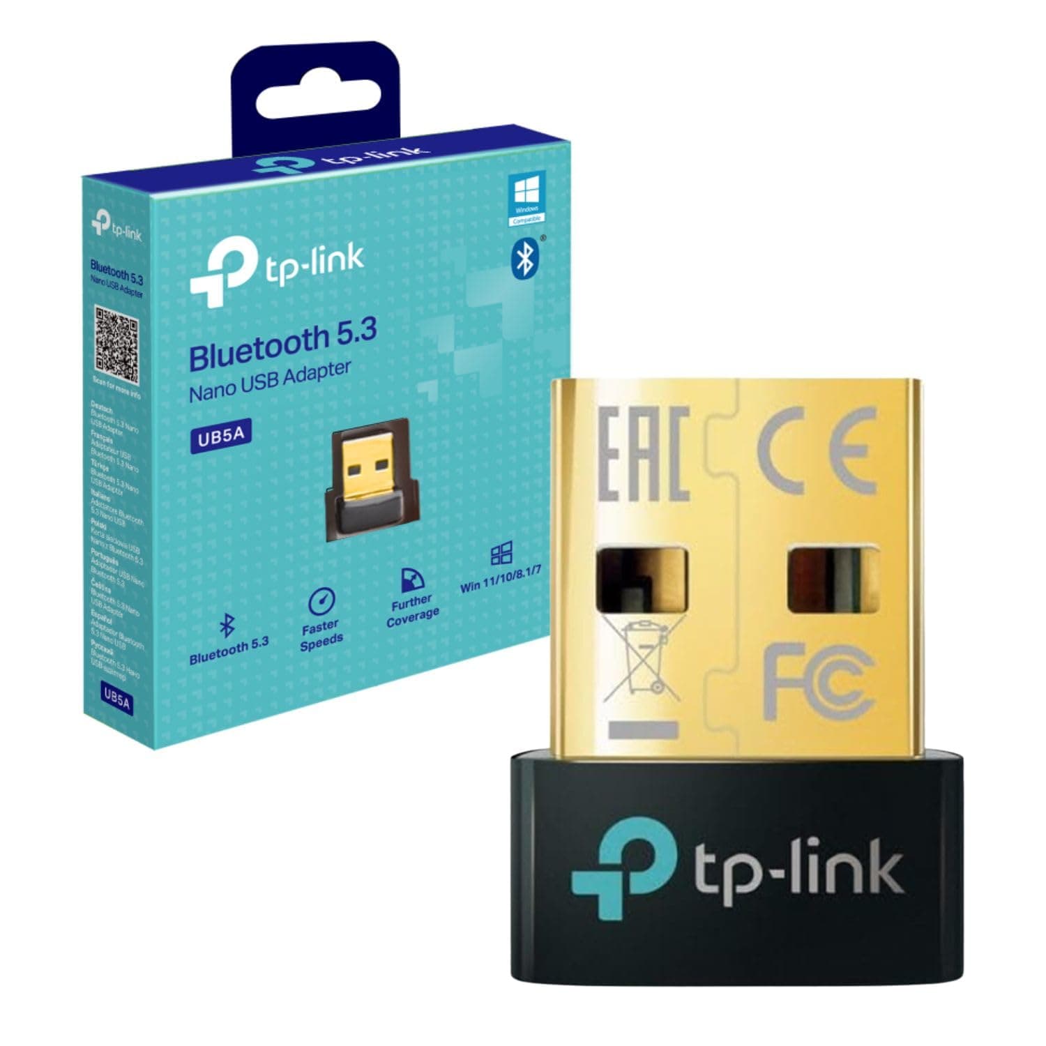 TP-Link UB5A Nano 5.3 USB Bluetooth Adapter for PC, USB Bluetooth Dongle for PC, Broader Coverage, Supports Windows, Plug&Play, Nano-Sized, Compact&Portable, BLE, Controller, Headset, Mouse, Keyboard