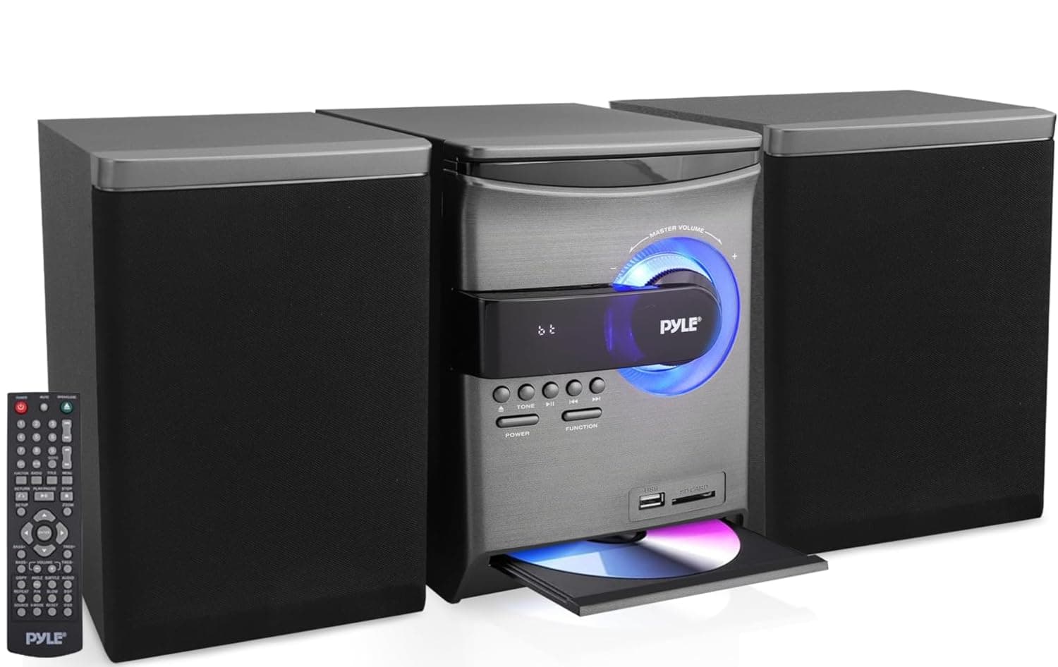 Pyle Home Stereo Shelf System - 30W Wireless BT Streaming with CD Player, FM Radio, USB & SD Card Playback, 2-Way Music Crisp-Sound, Remote Control, Dual Stereo Speakers (Black)