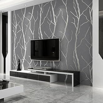 Snewvie Silver Grey Wallpaper 3D Embossed Tree Branch Glitter Textured Wallpaper Modern Minimalist Striped Feature Wall Paper for Bedroom Living Room TV Backdrop Hallway