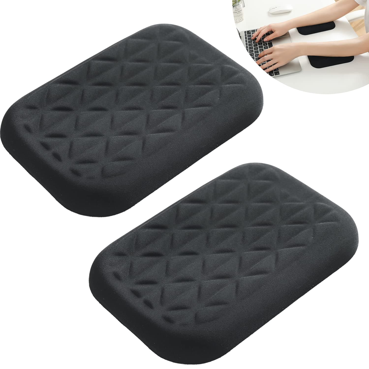 LargeLeaf Ergonomic Wrist & Elbow Rest Pad for Desk with Memory Foam & Non-Slip Base, Relieve Elbow Pain Armrest Wrist Support(6.3 * 4.3 inch, Black, 2pcs)