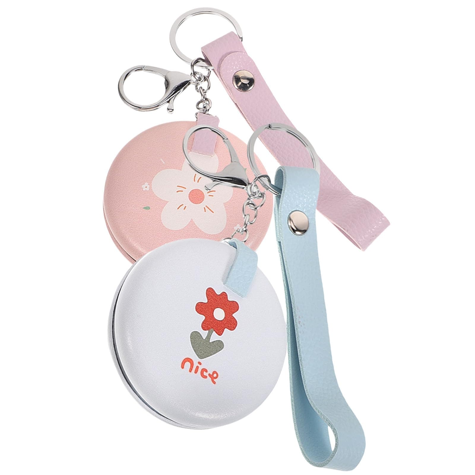 Mini Folding Mirror Keyring Double-sided Compact Pocket Mirror Keychain with Pu Leather Cover Cute Travel Makeup Accessory Set (blue Pink Floral)