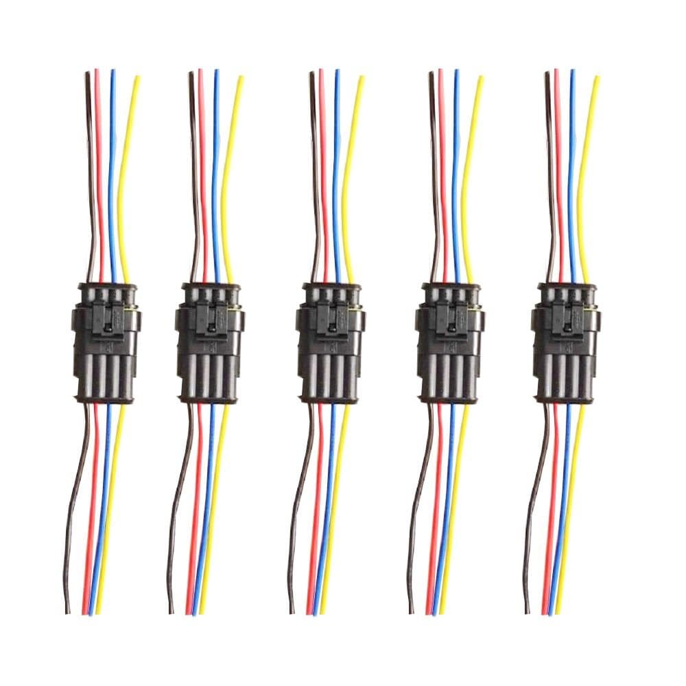 5 Kit 4 Pin Way Car Waterproof Electrical Connector Plug with Wire AWG Marine
