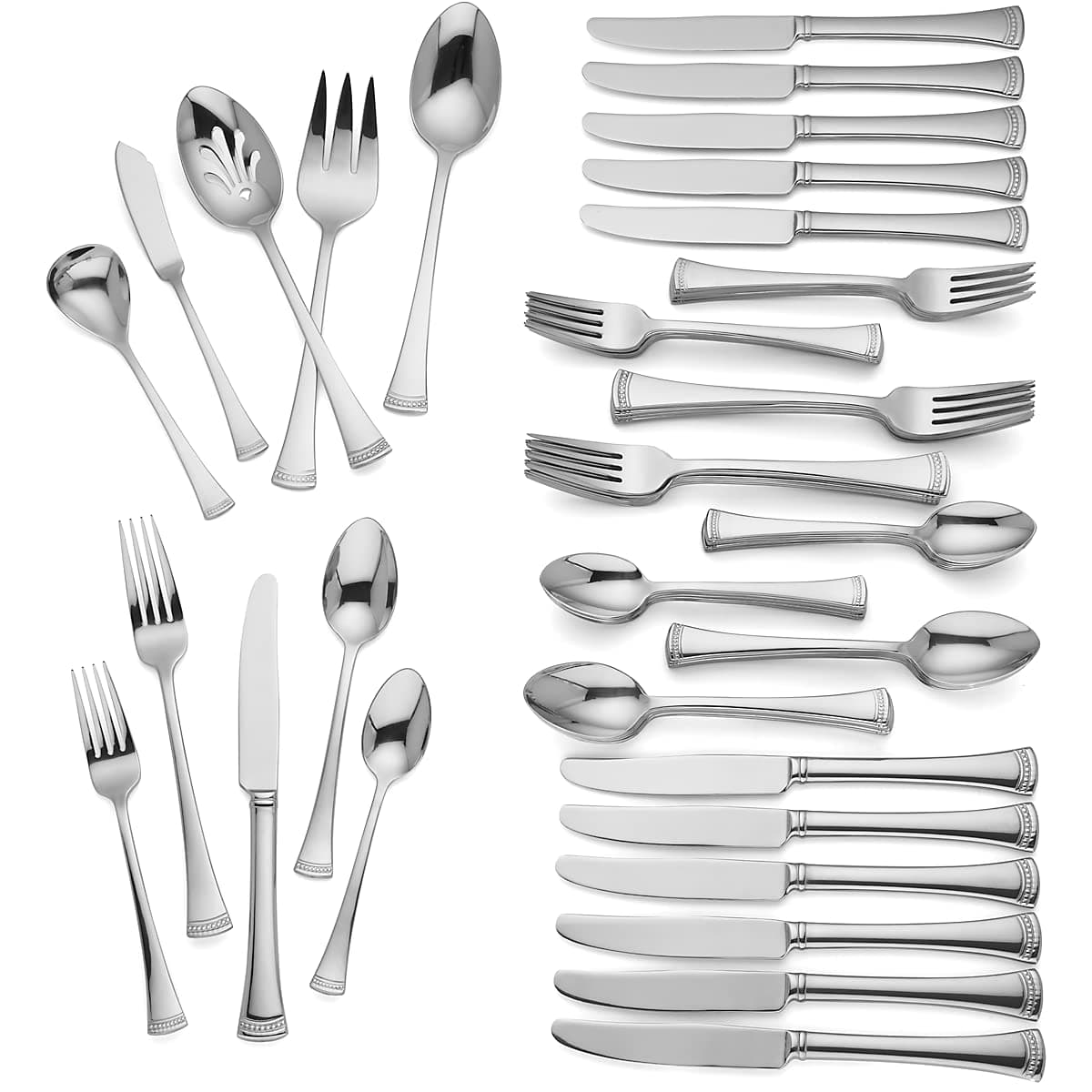 Silverware Set For 12, Portola 65-Piece Flatware Set with Serving Utensils, Service For 12, 18/10 Stainless Steel Flatware, Dishwasher Safe, Knives Spoons and Forks (Silver, 65 pieces)