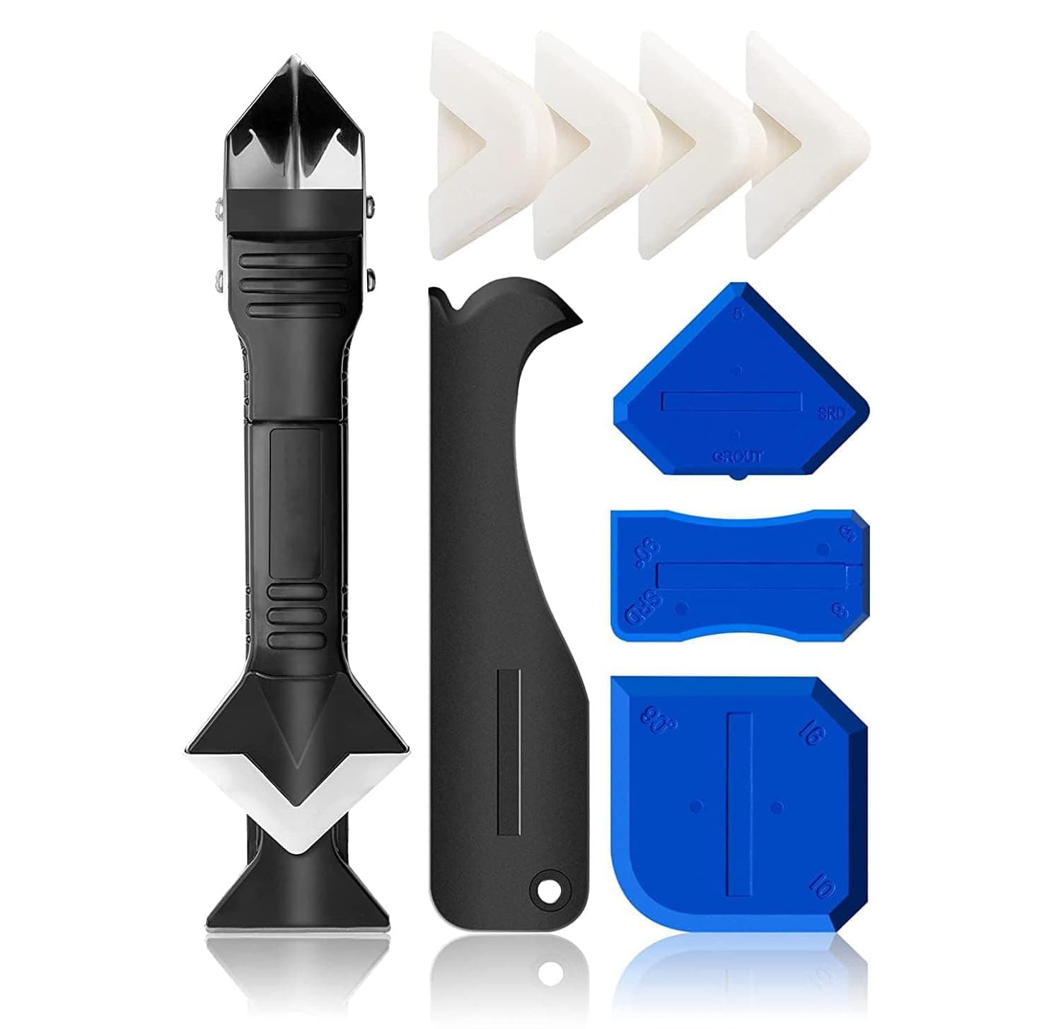 Silicone Caulking Tool, 3 in 1 Silicone Remover Multi Tool, Glazing Compound Finishing Tool, Caulk Remover Tool, Grout Scraper Kit for Bathroom, Kitchen, Floor, Window, Sink Joint, Frames Seal