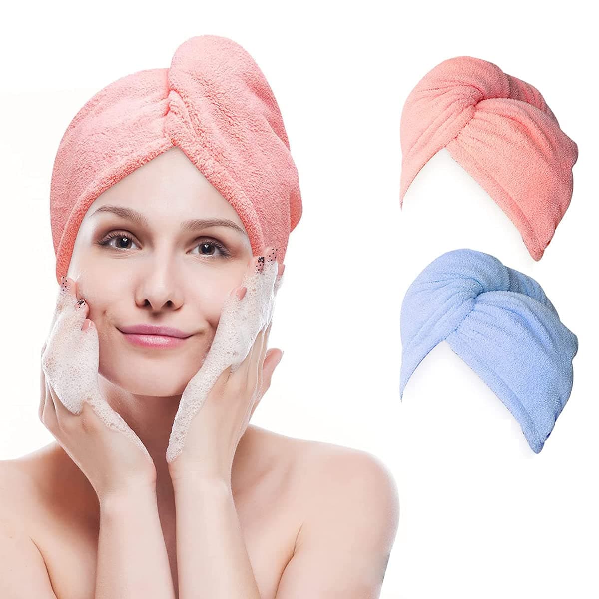 IBAMA Microfiber Hair Towel 2 Pack Dying Wrap With Button Elastic Loop Quick Dry Turban Soft Shower Towels Super Absorbent Bath Cap For All Style Women Grils 1.0 count,