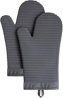 Ribbed Soft Silicone Oven Mitt Set, Charcoal Grey 2 Count