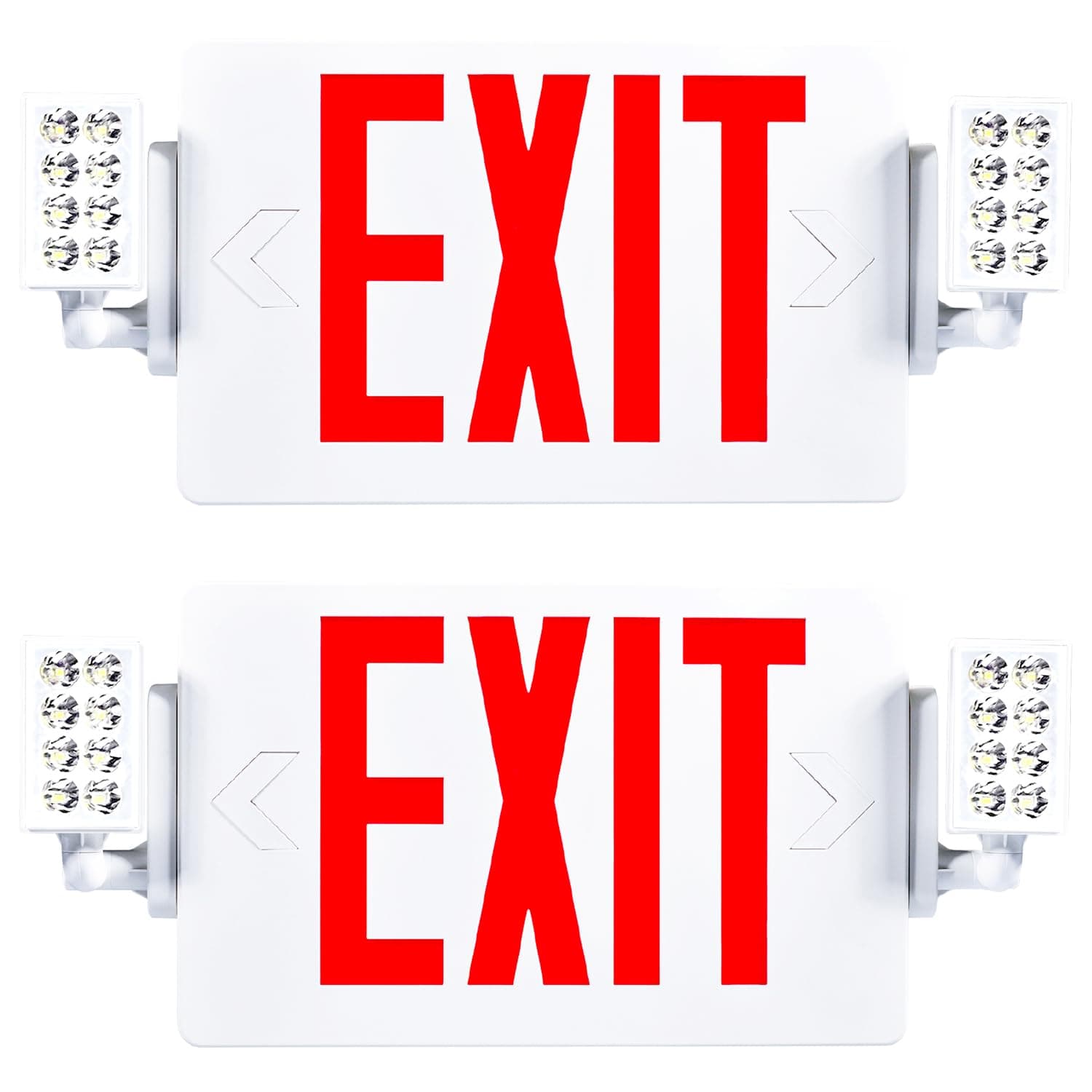Sunco Exit Signs With Emergency Lights, Two Adjustable LED Lights With Backup Battery, Red, 94V-0 Fire Resistant, 120-277V, Wall Or Ceiling Mount, Commercial Grade UL 2 Pack.