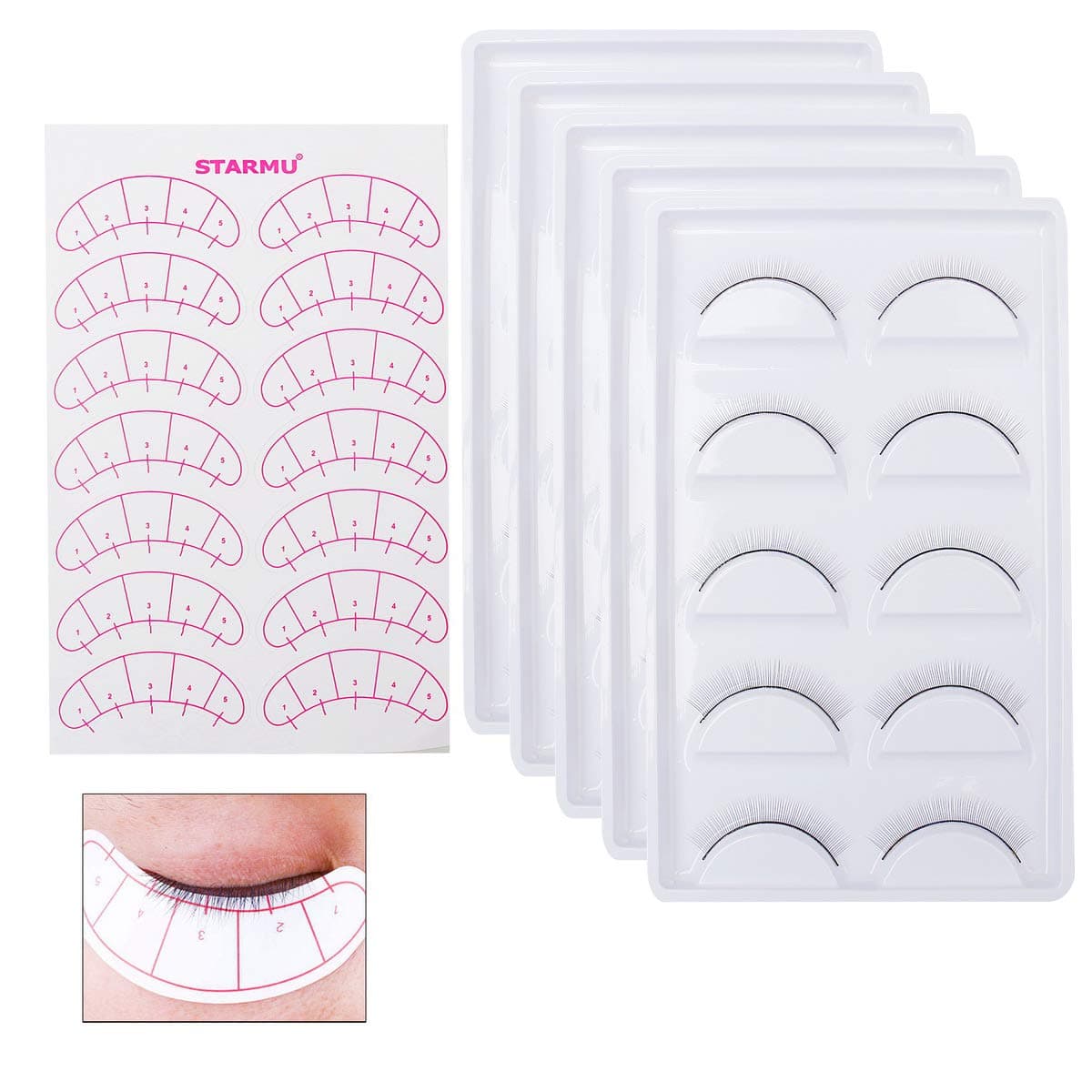 nuoshen 25 Pairs Training Lashes, Eyelash Extension Training Kit Practice Lashes Strips Self Adhesive for Teaching Lashes Extension Supplies