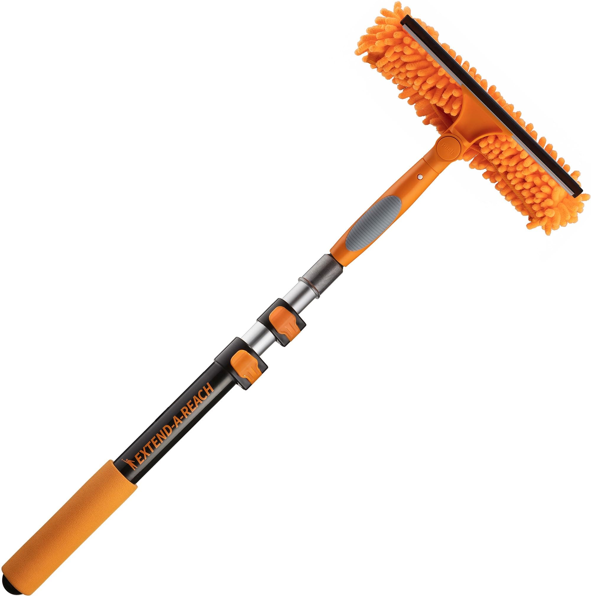 1.5-3 ft Window Squeegee with Long Handle (10+ Foot Reach) // Car Window Cleaner Tool & Window Squeegee with Scrubber with Telescopic Extension Pole // Best Indoor Outdoor Window Washing Equipment