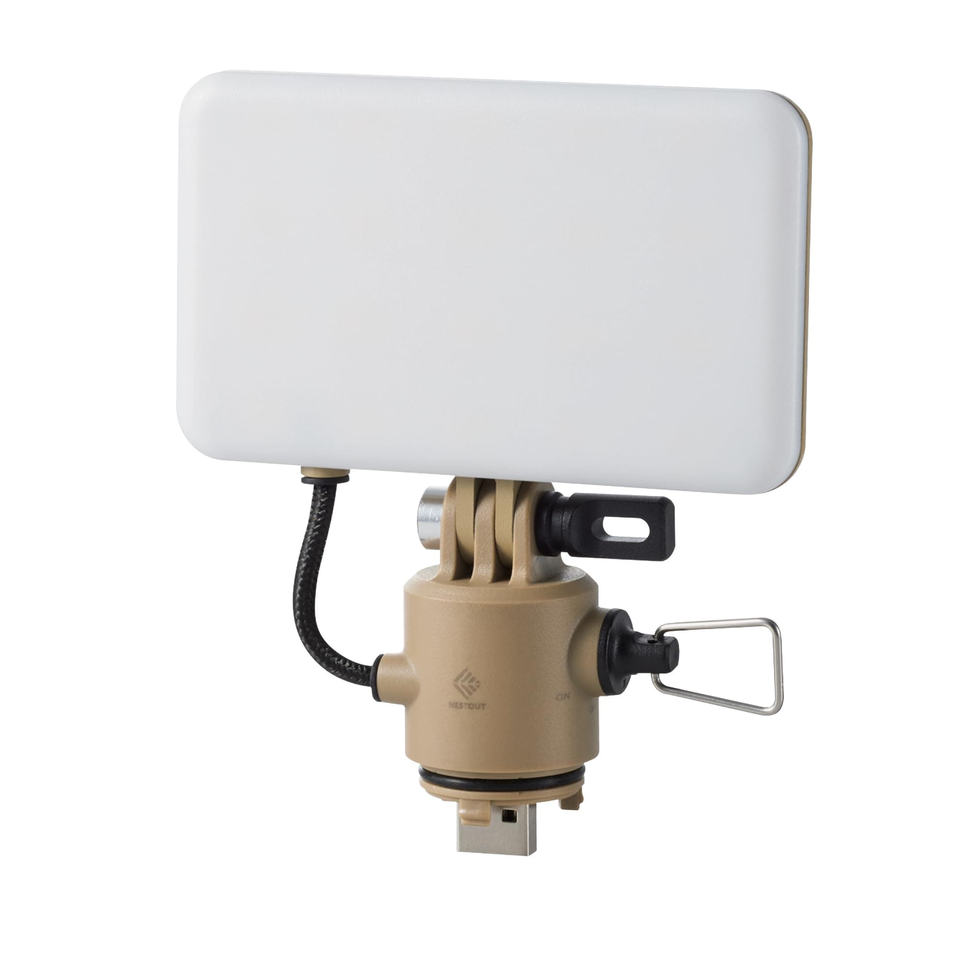 ELECOM NESTOUT Outdoor Camping LED Panel Flashlight w/ Mini Tripod, Dimmable USB Powered LED Light, IP44 Water Dust Resistant, 30-1000 Lumen, Portable Lantern for NESTOUT Power Bank, Beige (Flash-1)