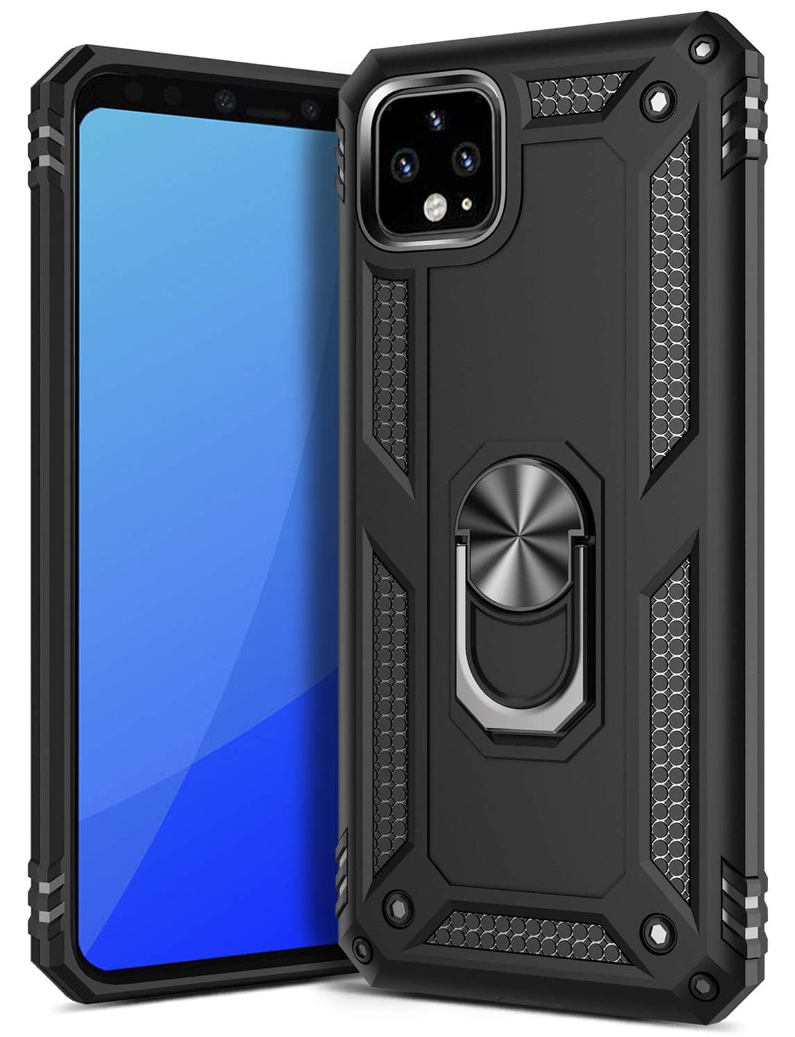 GREATRULY Ring Kickstand Phone Case for Google Pixel 4 XL (2019),Heavy Duty Dual Layer Drop Protection Case,Hard Shell + Soft TPU + Ring Stand Fits Magnetic Car Mount,Black