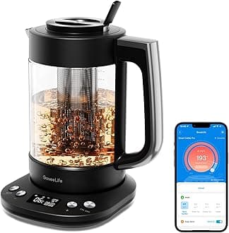 GoveeLife Smart Electric Kettle with Tea Infuser for Loose Leaf, 1.7 L Electric Tea Kettle with Brewing Program, Variable Temperature Control, 2 H Keep Warm & Auto Shut-Off, BPA Free. Black