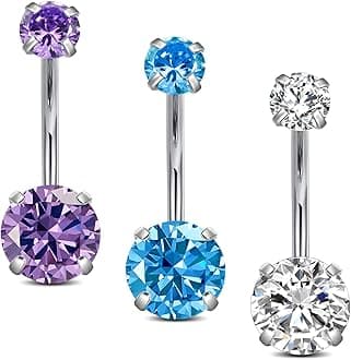 Incaton 14G Belly Button Ring Surgical Stainless Steel Round Cubic Zirconia Navel Barbell Belly Rings For Women 6/8/10/12mm
