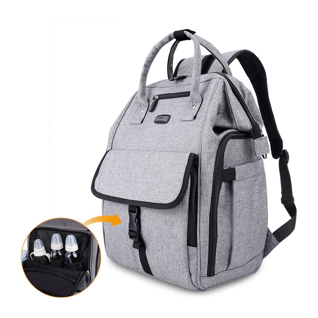 GYSSIEN Diaper Bag Multi-Function Waterproof Travel Backpack Nappy Bags for Baby Care, Large Capacity, Stylish and Durable, Gray