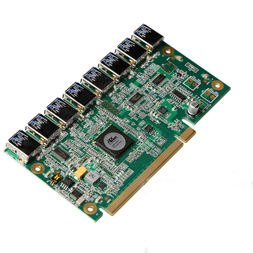CNIKESIN Mining Motherboard PCI-E Riser Adapter Card for Bitcoin Litecoin ETH Adapter Board 1 Turn 8 PCI-Ex16 Data Graphics SATA to 8Pin USB3.0 Ethereum Mining ETH Special Riser Card (SQKZ-P8)