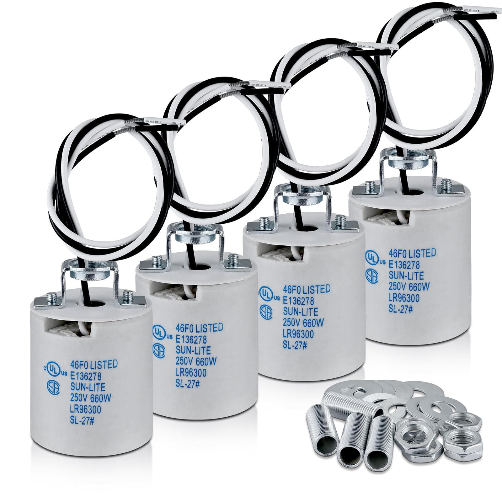 E26 Light Socket,Standard Medimun Screw Bulb Socket Lamp Holder,E26 Porcelain Light Socket with Wire Lead for Halogen Incandescent LED Light Bulb