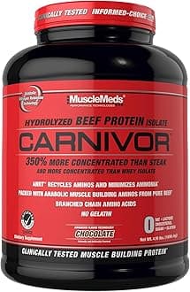 MuscleMeds CARNIVOR Beef Protein Isolate Powder, Muscle Building, Recovery, Lactose Free, Sugar Free, Fat, Free, 23g Protein, Halal Certified, Chocolate, 56 Servings