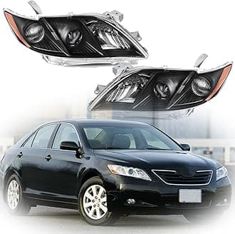 Halogen Headlights Assembly Amber Reflector Black Housing Clear Lens Replacement for 2007-2009 Camry Passenger and Driver Side