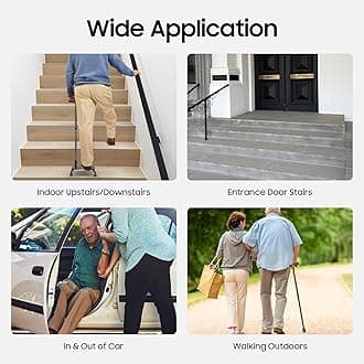 Adjustable Stair Climbing Assist Cane, 2-in-1 Walking Stick with Pedal Step, Height Adjustable Mobility Aid for Walking Up and Down Stairs, Non-Slip 4-Leg Support Cane