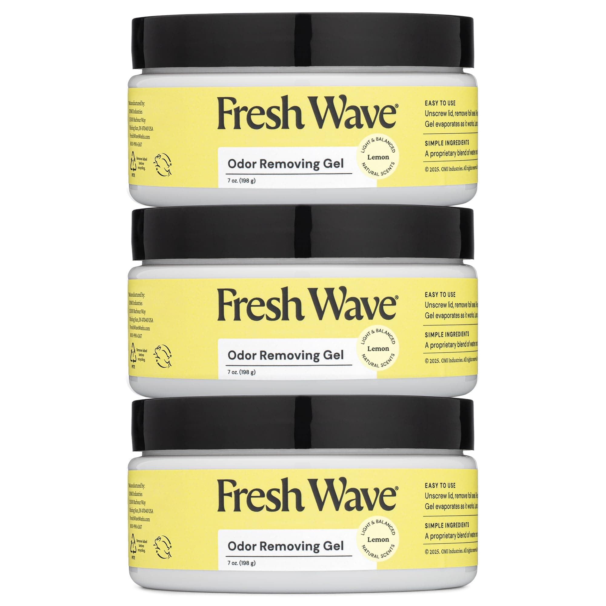 Fresh Wave Lemon Odor Removing Gel, 7 oz., Pack of 3 - Safer Odor Absorbers for Home, Natural Plant-Based Odor Eliminator, Every 7 oz. lasts 15-30 Days, For Cooking, Trash & Pets