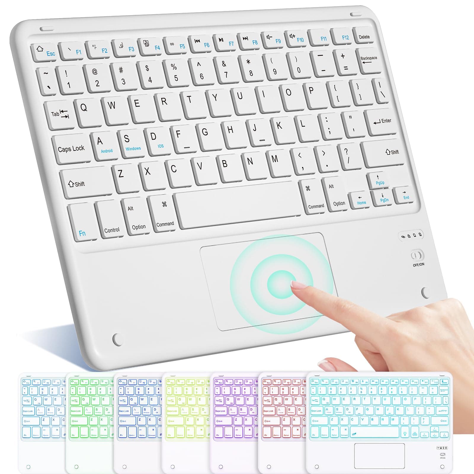 EASYTONEBluetooth Keyboard with Touchpad,Mini Wireless Tablet Keyboard 7 Colors Backlit Compatible with Windows/Android/iOS, Stable Connection Keyboard for iPad,iPhone,Samsung,Huawei,Xiaomi,White