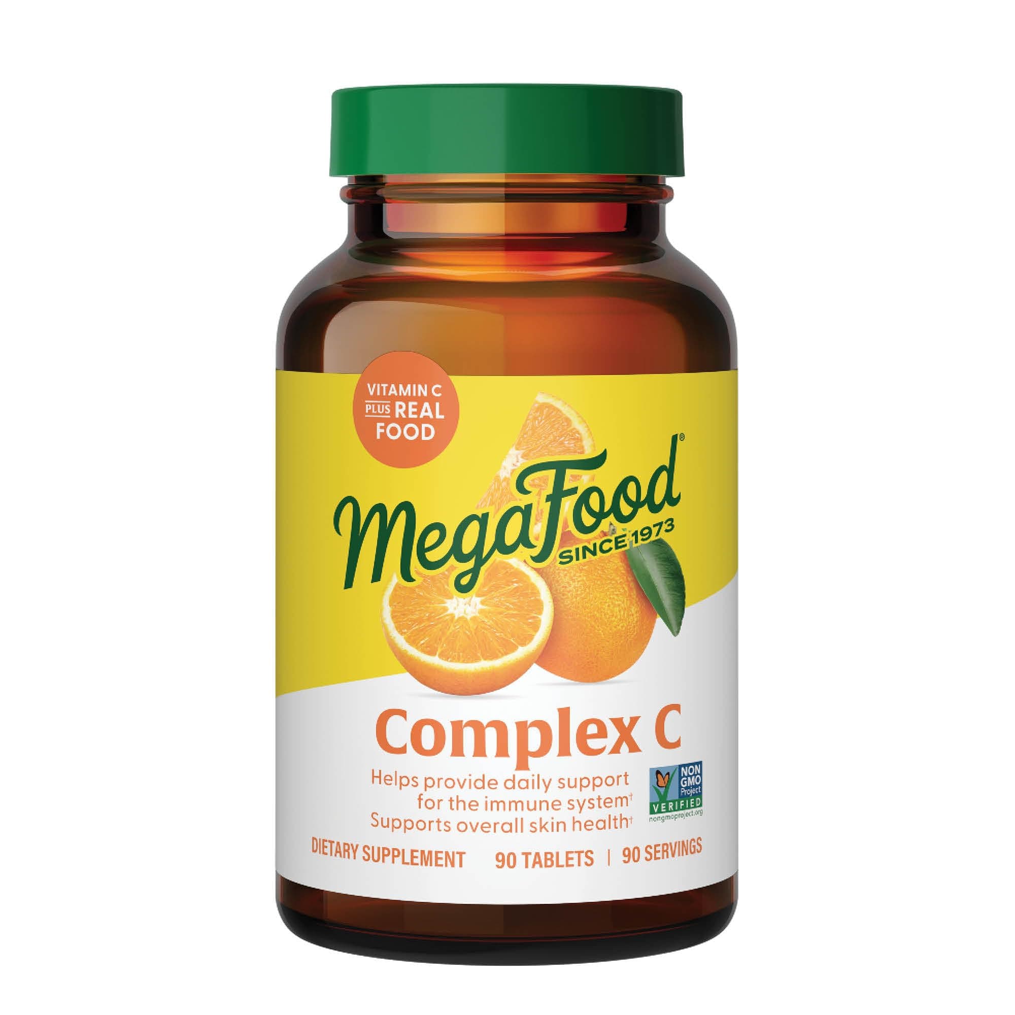 MegaFood Complex C - Immune Support - A Daily Dose of Vitamin C Delivered With Real Food - Vegan - Non-GMO - Gluten Free, Made Without 9 Food Allergens - 90 Tabs