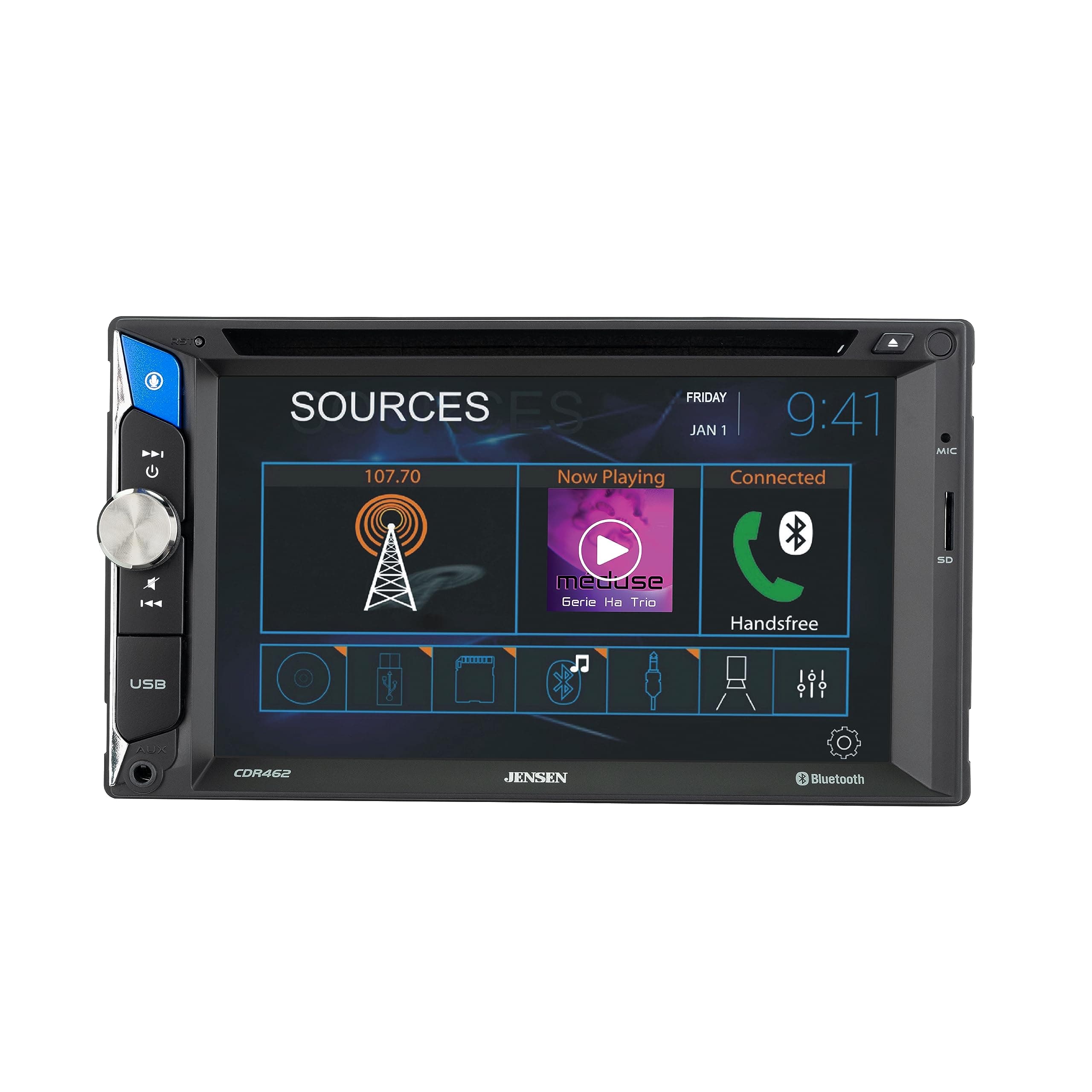 Jensen CDR462 6.2 inch LED Touch Screen Double Din Car Stereo Radio | CD & DVD Player | Push to Talk Assistant | Built-in Bluetooth & Music Streaming | Backup Camera Input | USB & microSD