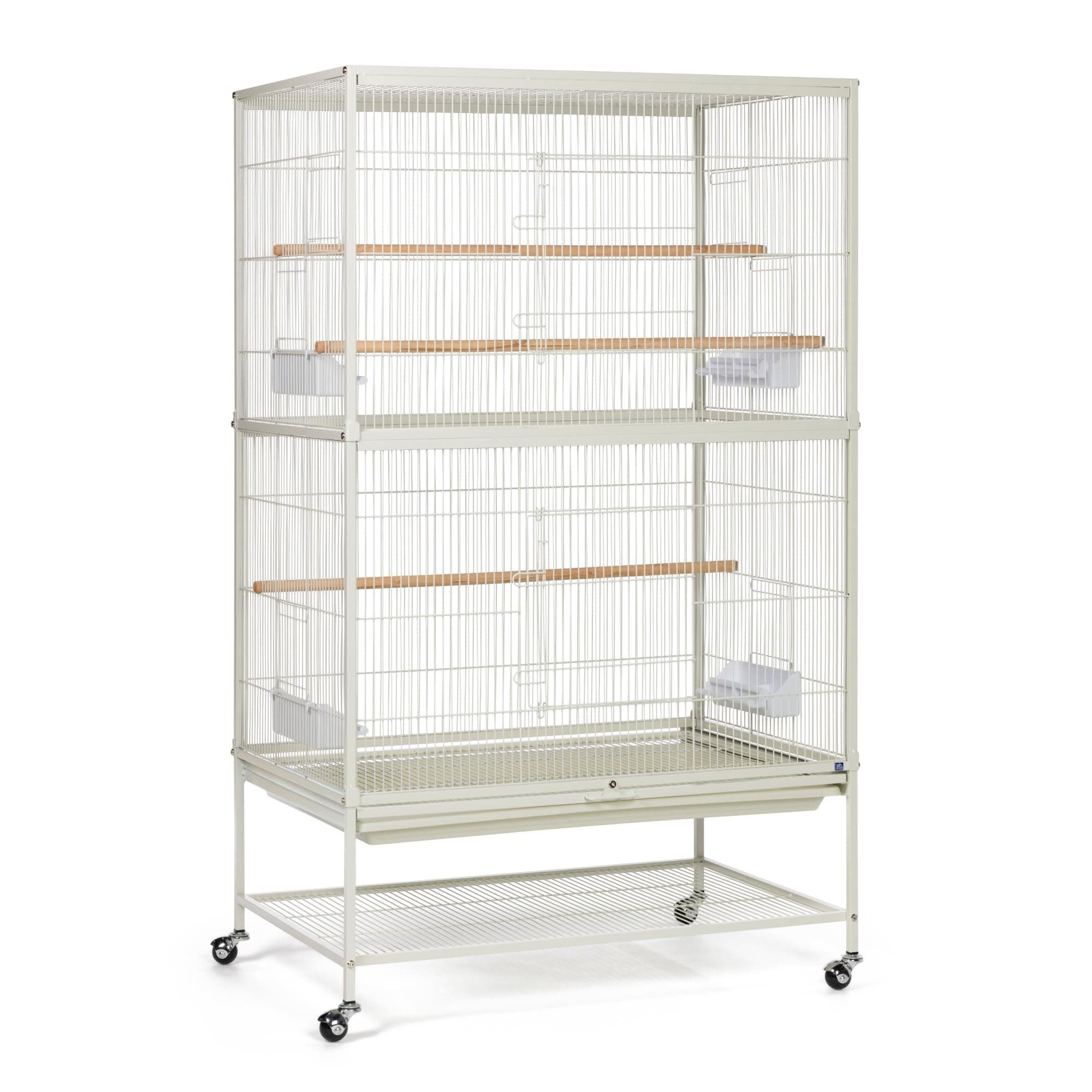 Prevue Pet Products Wrought Iron Bird Flight Cage with Wheels - Large Birdcage for Parakeets, Canaries, Finches, Cockatiels, Lovebirds, Green Cheeks, Metal Standing Birdcage - Chalk White