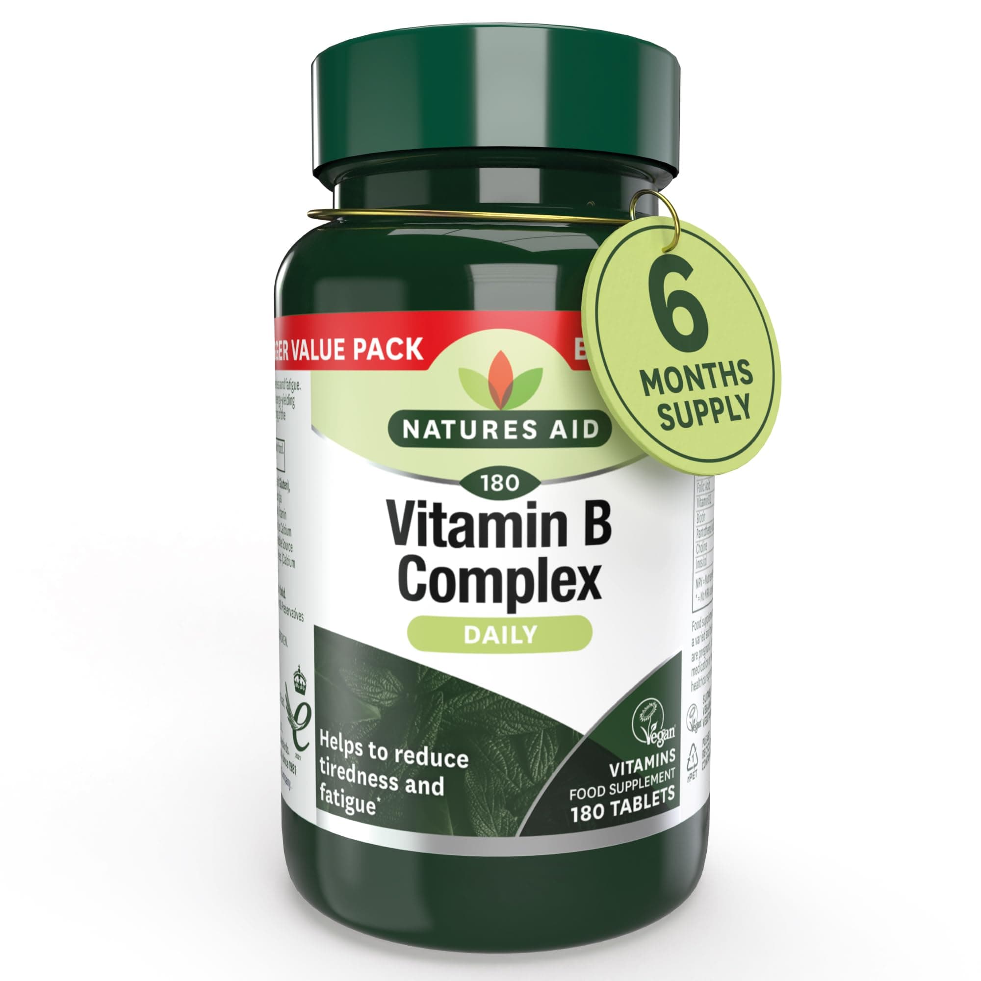 Natures Aid Vitamin B Complex 180 Tablets – High Potency – Supports Energy Metabolism, Nervous System, Brain & Immune Function – Vegan, Gluten Free, Non-GMO – Overall Wellbeing Supplement