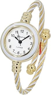 Collections Women's Cuff Watch - Round Analog Display Arabic Numbers 23mm Case Wire Bracelet Watch for Women Elegant Cable Cuff Bangle Wrist Watch