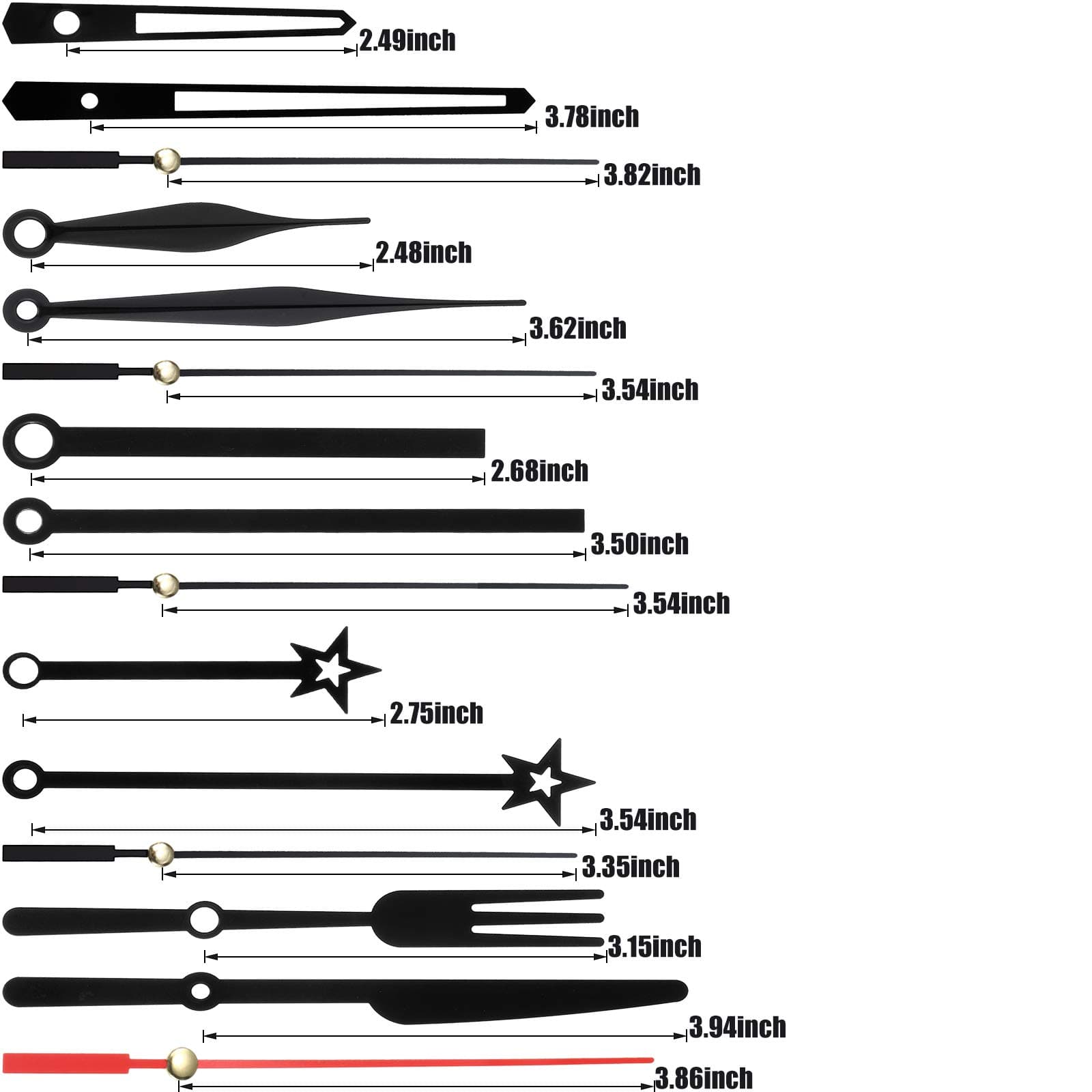 Mudder 14 Styles Black Clock Hands Only Clock Movements Clock Mechanisms, Non Ticking Hands, Clock Hands Replacement Kit Made of Aluminum, DIY Clock Parts for Clock Repair, 14 Kinds of Size, Black