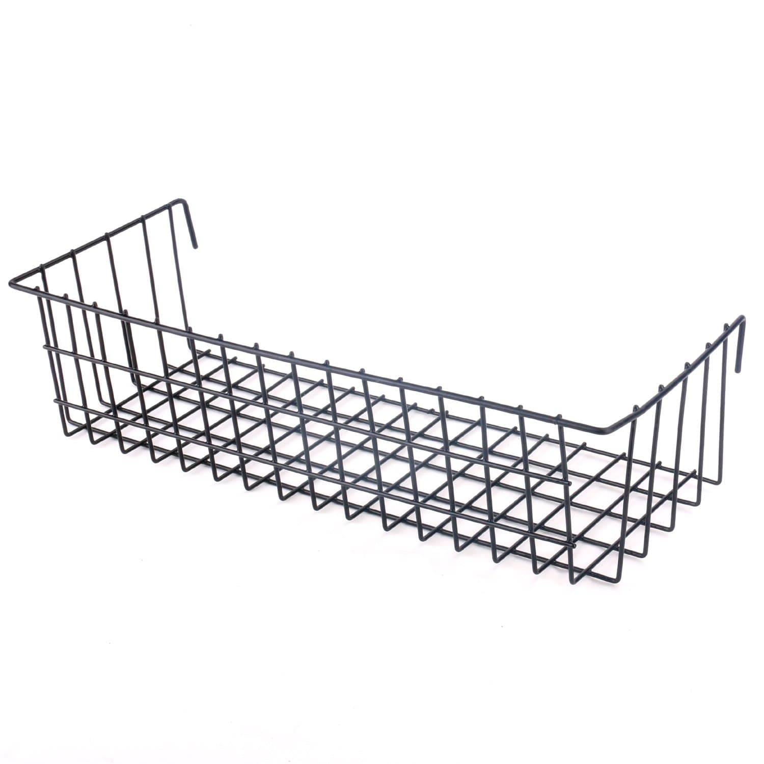Kaforise Hanging Basket for Wire Wall Grid Panel, Multi-Function Wall Storage and Display Basket, Size 15.4"x 5.7" x 3.9"(W x L x H), Vinyl Dipped Black