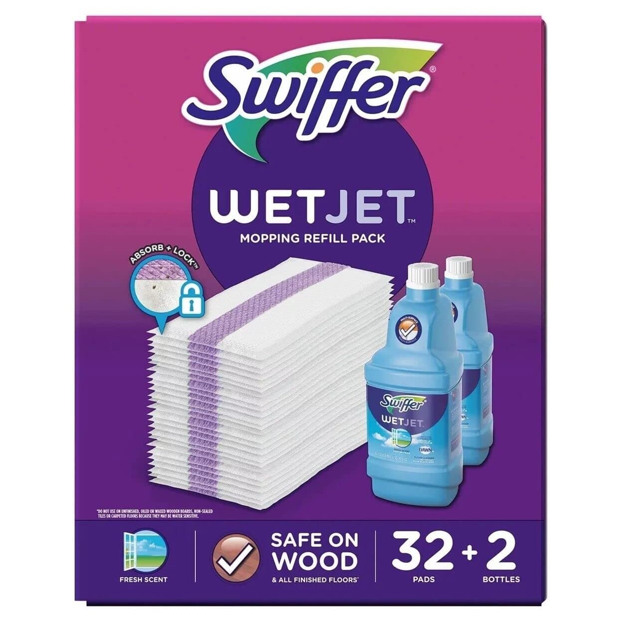 Wetjet Mopping Refill Pack (32 Refill Pads + 2-1.25L Bottles of Cleaner)