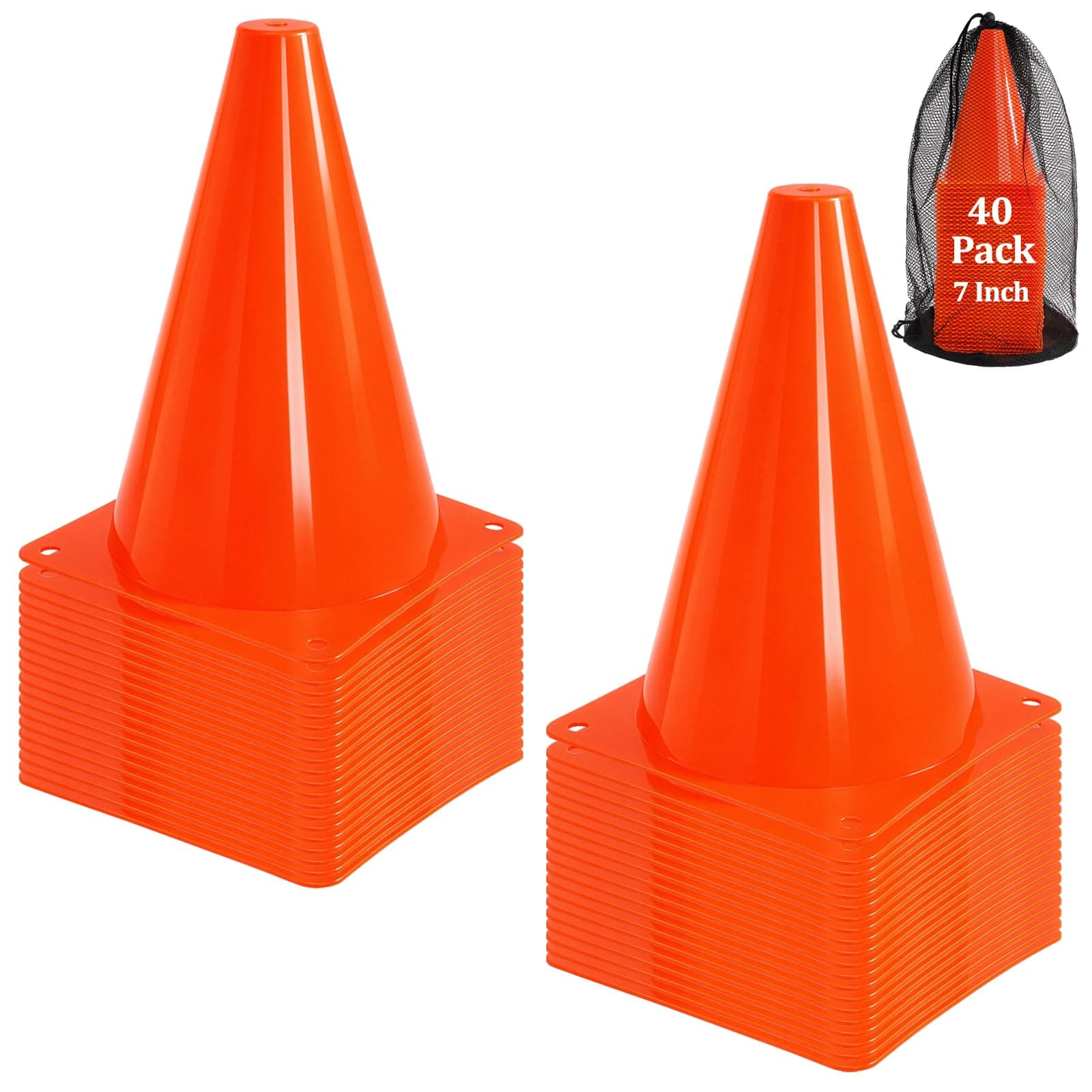 Faswin 40 Pack 7 Inch Traffic Cone, Plastic Soccer Training Cones for Outdoor...