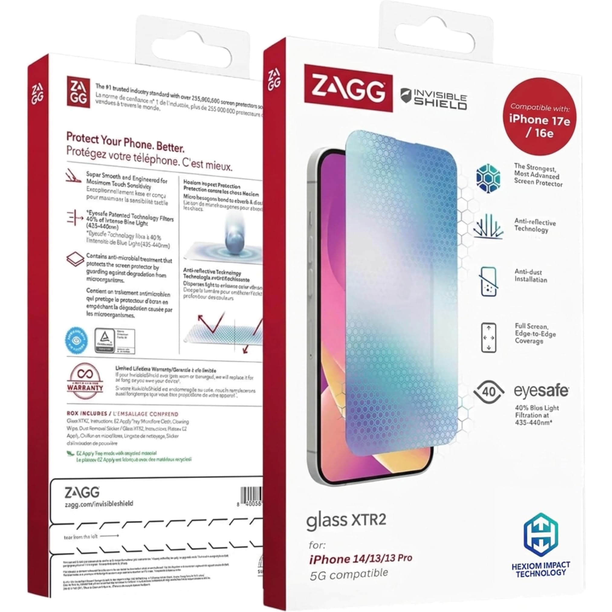 InvisibleShield Glass XTR2 Screen Protector for iPhone 16e / iPhone 14/13/13 Pro - Maximum Impact Protection, Anti-Reflective, Anti-Dust, Edge-to-Edge, Blue Light Filter, Easy Install