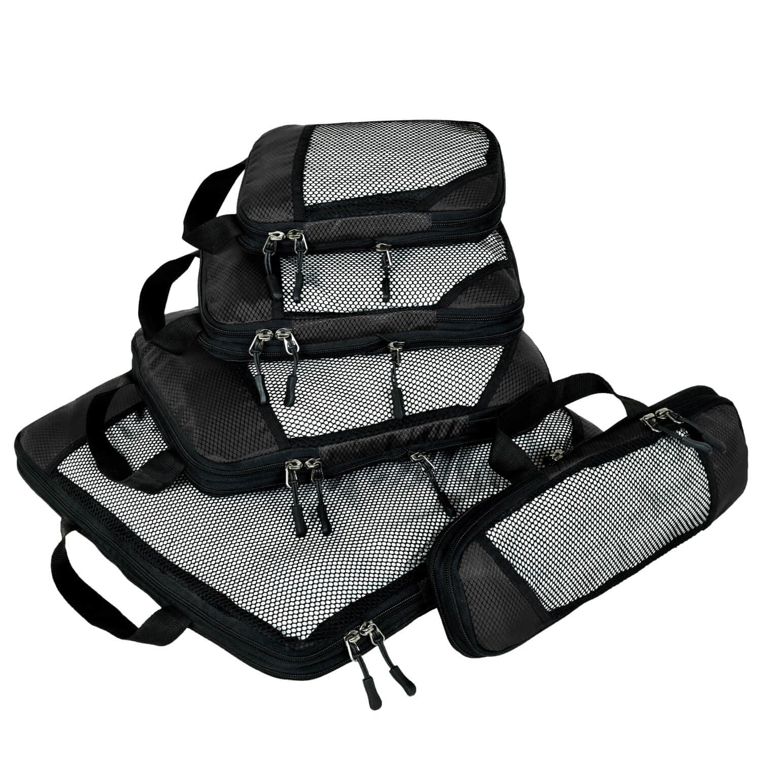 FATMUGFATMUG Polyester Compression Cube - Space Saving Clothing Organizer For Travel And Home - Set Of 5 Black