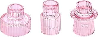Vixdonos Pink Candlestick Holders Set of 3 Glass Candle Holders for Taper Candles,Pillar Candles and Tealight Candles
