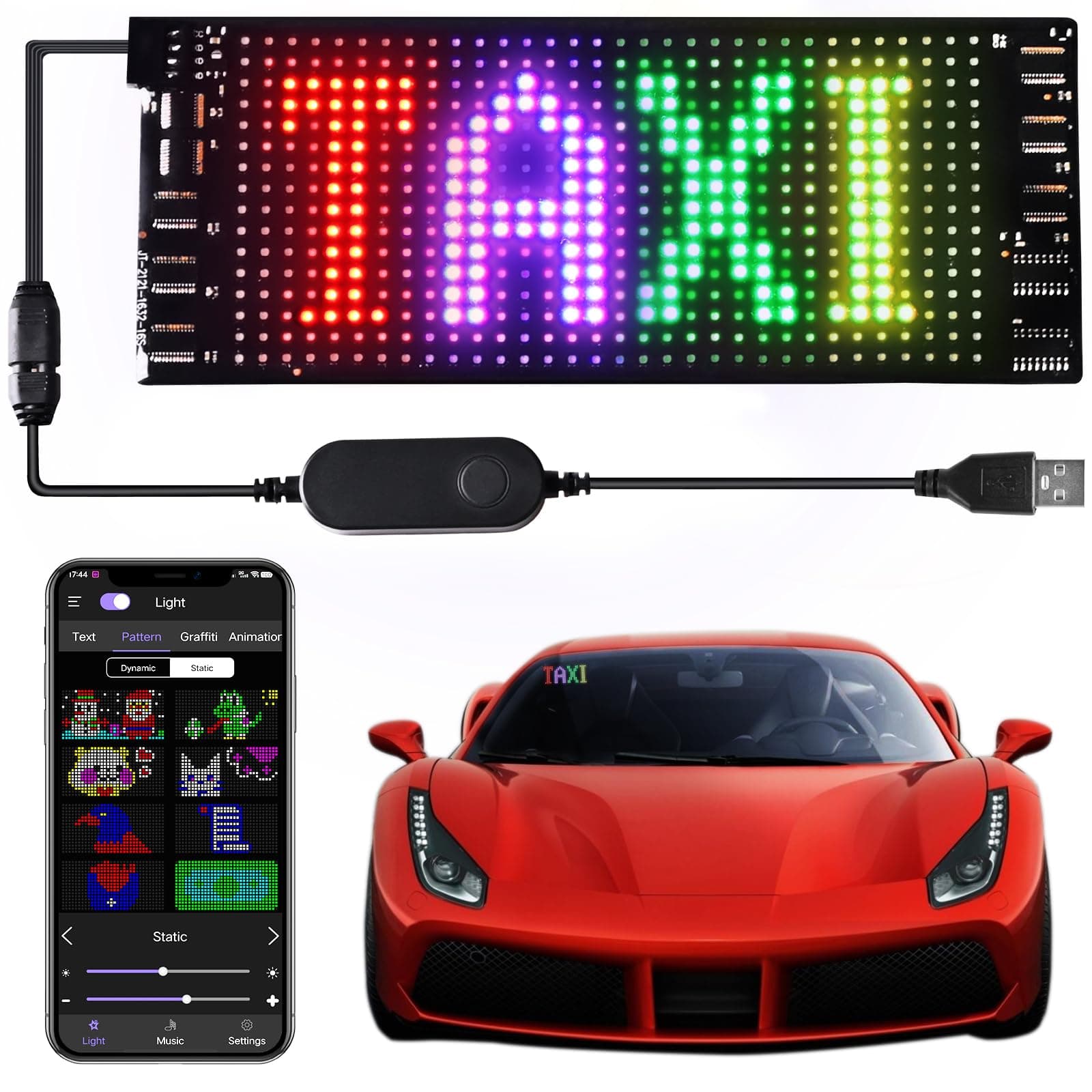 Programmable Open Sign - Bluetooth App Controlled LED Car Display, DIY Custom Text/Animation Scrolling Panel for Shop Window, Business Events, Home Decor - Flexible 7''x3'' USB Matrix