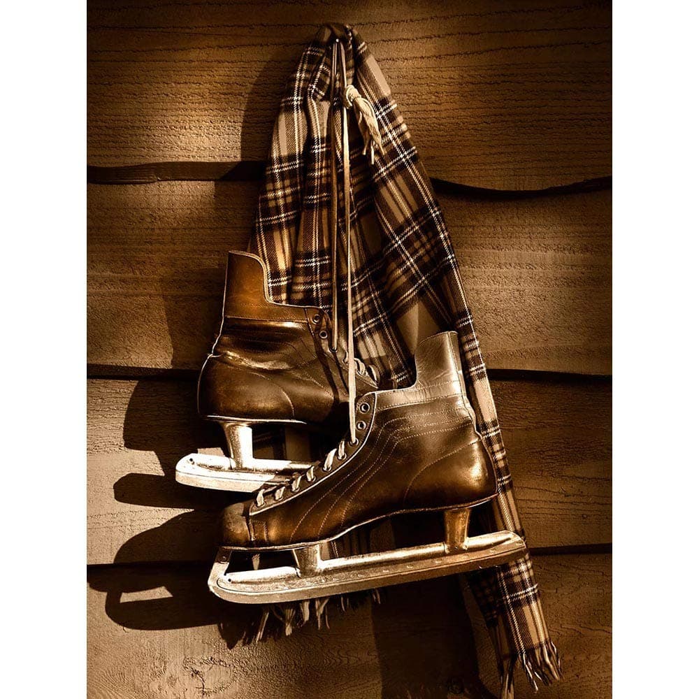 Wee Blue Coo Old Ice Hockey Skates Sport Sepia Art Print Poster Wall Decor 12X16 Inch