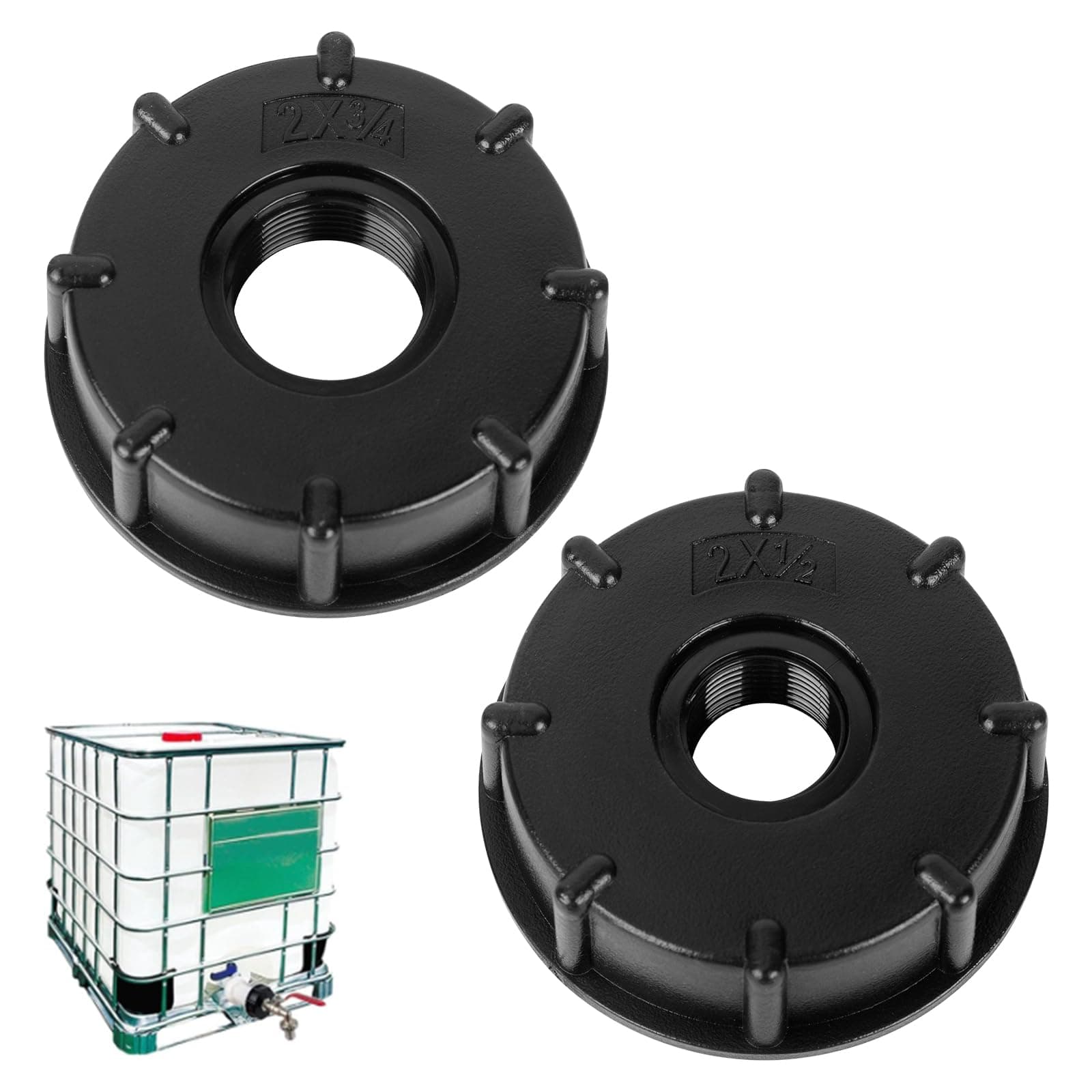 IBC Adapter Cap S60 x 6 1/2 Inch 3/4 Inch Internal Thread Tap Adapter IBC Tank Accessories for Rainwater Tank Barrel Valve, Plastic, Black