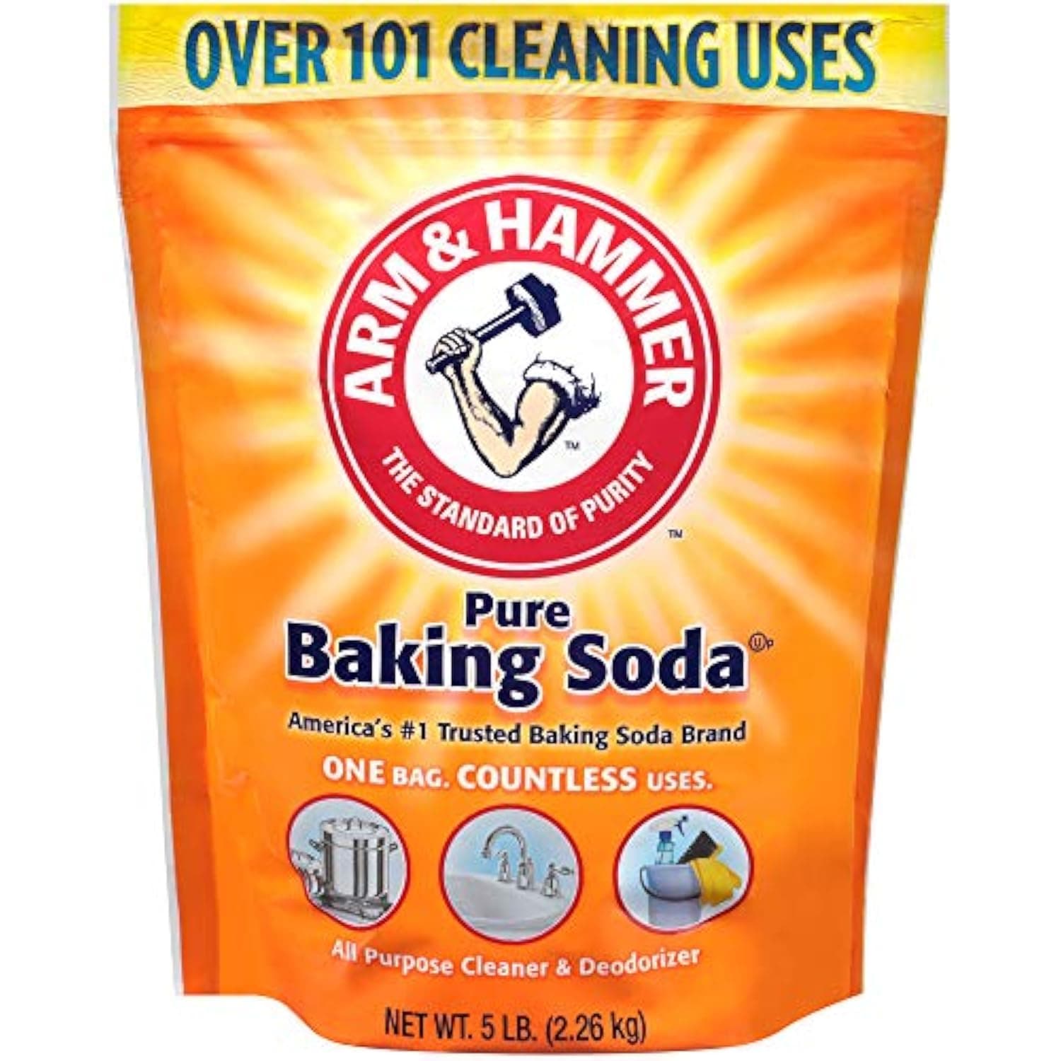 – Arm & Hammer Pure Baking Soda, One Box Countless Uses, All Purpose Cleaner & Deodorizer, Beyond Cleaning, More Than 100 Uses, 2.26Kg
